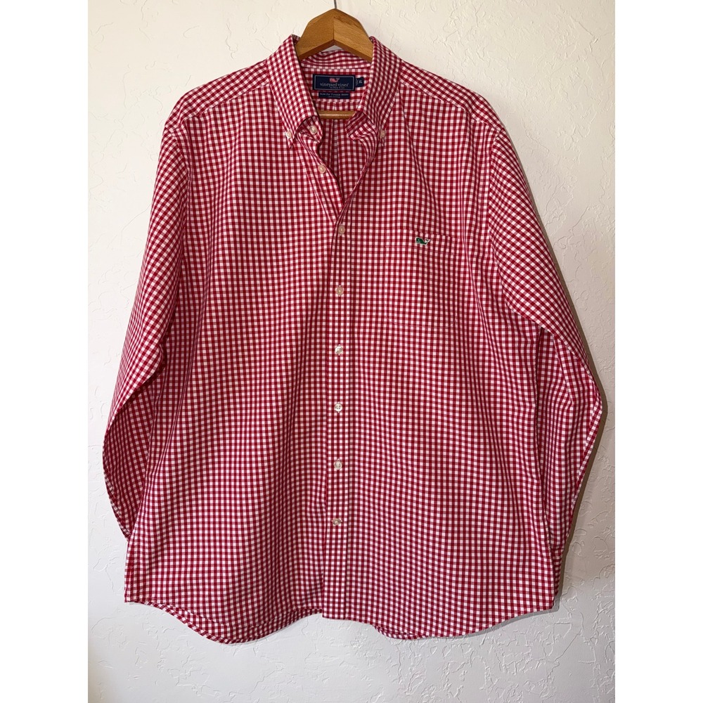 Vineyard Vines XL Slim Fit Tucker Shirt Red White Gingham Cotton Button Down